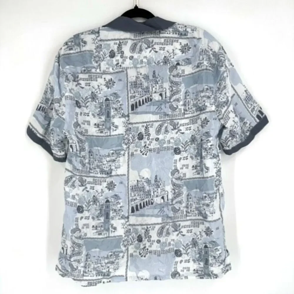 NWT Abercrombie Men’s Blue Silky Camp Collar Italian City Button‎ Down Medium